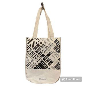 Lululemon Reusable Shopping Gift Bag Small White Black Snap Closure Yoga 11 x 9"